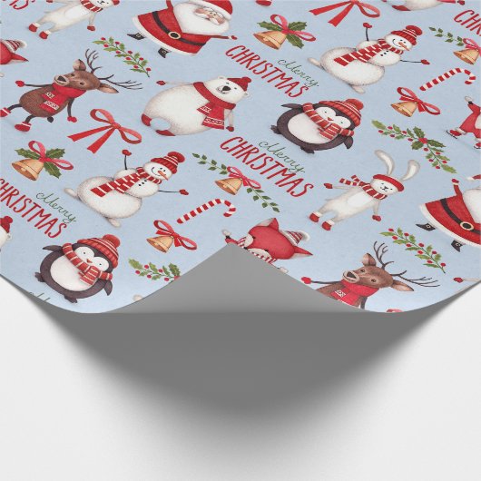 Funny Santa Claus & Cute KerstAnimals Cadeaupapier (Hoek)