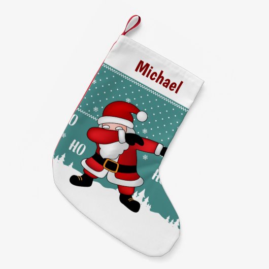 Funny Santa Claus Dabbing Kleine Kerstsok (Voorkant (Hangend))