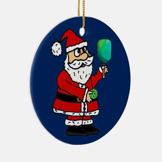 Funny Santa Claus die met Pickleball Kerstmis spee Keramisch Ornament (Rechts)