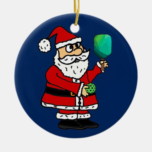 Funny Santa Claus die met Pickleball Kerstmis spee Keramisch Ornament (Voorkant)