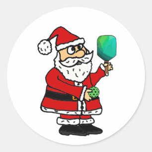 Funny Santa Claus die met Pickleball Kerstmis spee Ronde Sticker