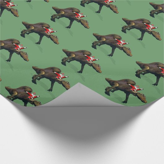 Funny Santa Claus die op Spinosaurus rust Cadeaupapier (Hoek)