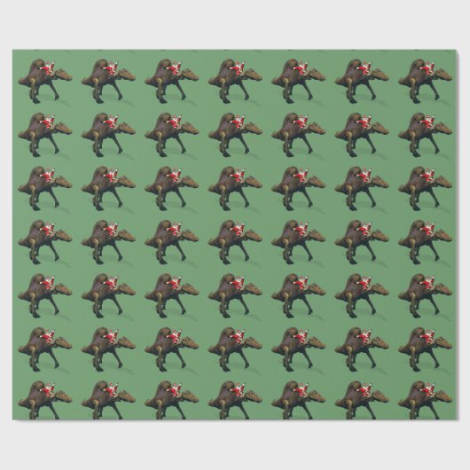 Funny Santa Claus die op Spinosaurus rust Cadeaupapier (Vlak)