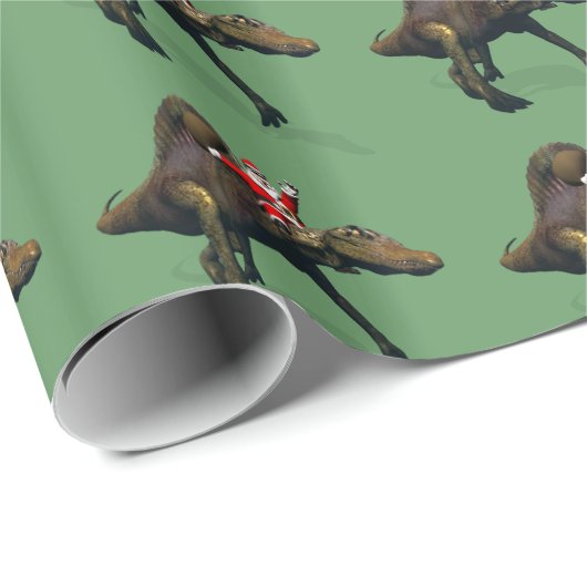 Funny Santa Claus die op Spinosaurus rust Cadeaupapier (Rol Hoek)