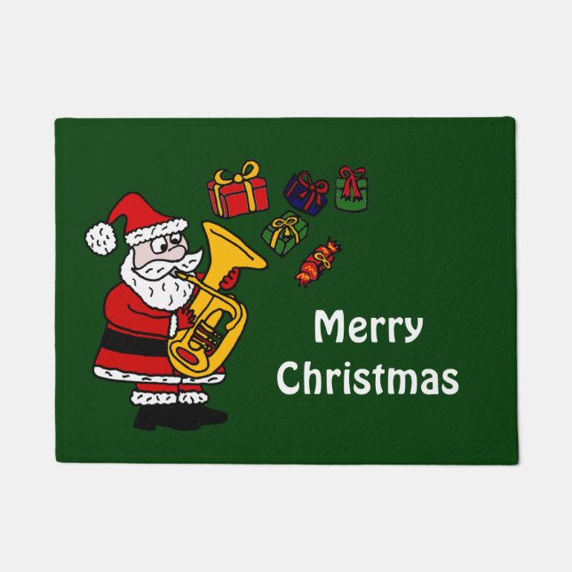 Funny Santa Claus die Tuba Doormat speelt Deurmat (Voorkant)