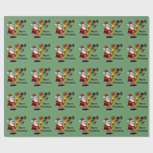 Funny Santa Claus die Tuba kerstkunst speelt Cadeaupapier (Vlak)