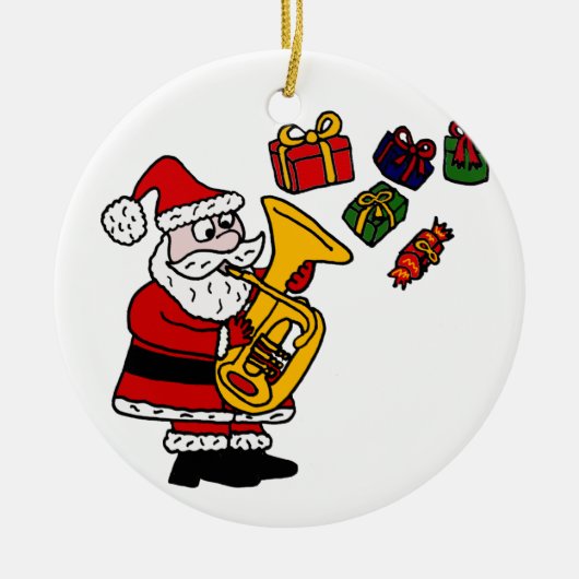 Funny Santa Claus die Tuba kerstkunst speelt Keramisch Ornament (Voorkant)