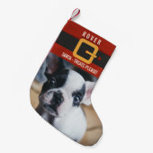Funny Santa Claus Dog Foto en naam gepersonaliseer Kleine Kerstsok (Voorkant (Hangend))