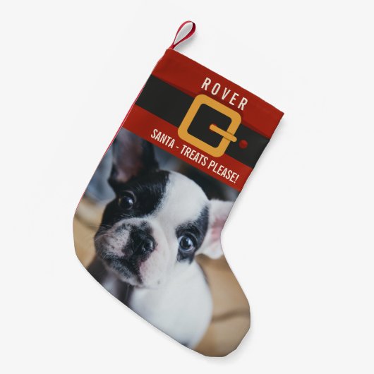 Funny Santa Claus Dog Foto en naam gepersonaliseer Kleine Kerstsok (Voorkant (Hangend))