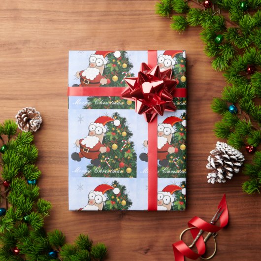 Funny Santa Claus en kerstboom Cadeaupapier (Feestdagen Geschenken)