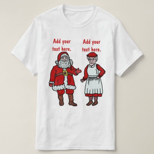Funny Santa Claus en Mrs. Kerstmis gepersonaliseer T-shirt (Design voorkant)