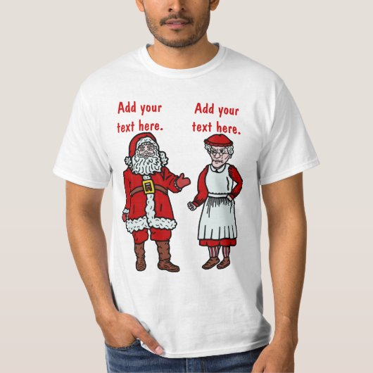 Funny Santa Claus en Mrs. Kerstmis gepersonaliseer T-shirt (Voorkant)