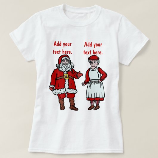 Funny Santa Claus en Mrs. Kerstmis gepersonaliseer T-shirt (Design voorkant)