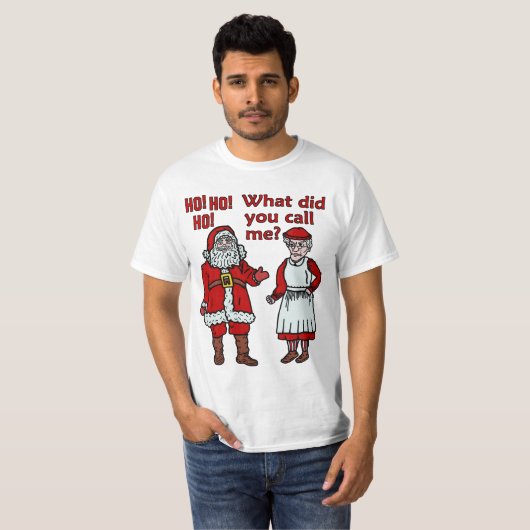 Funny Santa Claus en Mrs. Kerstmis T-shirt (Voorkant volledig)