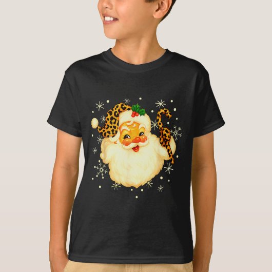 Funny Santa Claus Face Christmas Xmas Leopard Sant T-shirt (Voorkant)