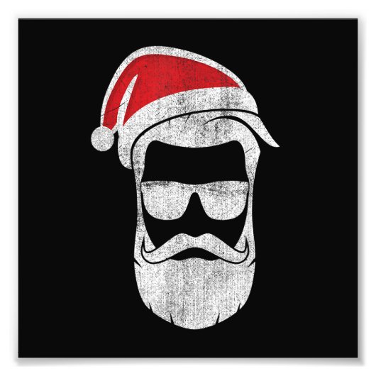 Funny Santa Claus Face met Pet Beard & Glasses Ch Foto Afdruk (Voorkant)
