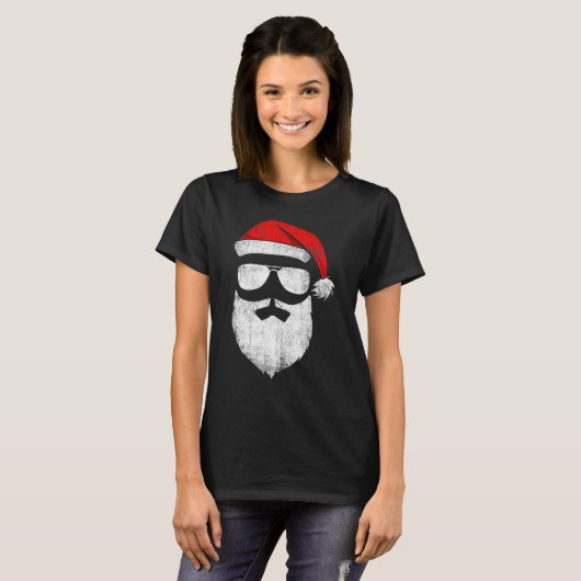 Funny Santa Claus Face Sunbril met Pet Beard C T-shirt (Voorkant volledig)