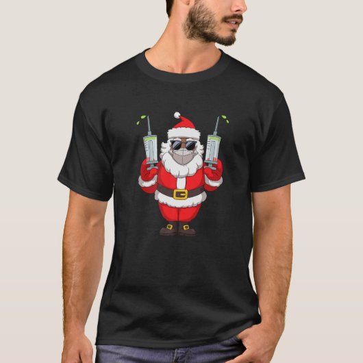 Funny Santa Claus gevaccineerd kerstfeest T-shirt (Voorkant)