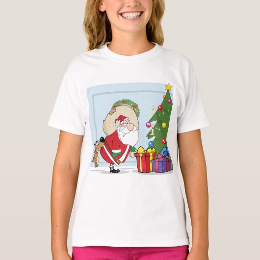 Funny Santa Claus Girls T-Shirt (Voorkant)
