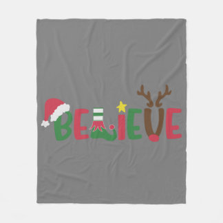 Funny Santa Claus Hat Believe Snowflakes Christmas Fleece Deken
