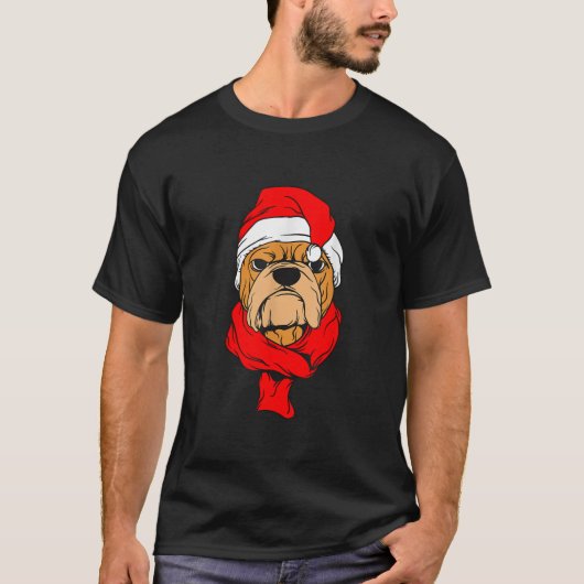 Funny Santa Claus Hat Christmas Dog Pug  T-shirt (Voorkant)
