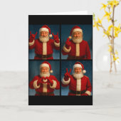 Funny Santa Claus Heart And Peace Sign Retro Chris Kaart (Gele Bloem)