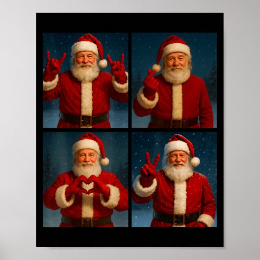 Funny Santa Claus Heart And Peace Sign Retro Chris Poster (Voorkant)