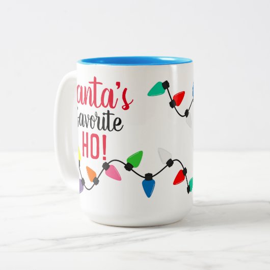 Funny Santa Claus Helper Xmas String Lights Tweekleurige Koffiemok (Voorkant links)