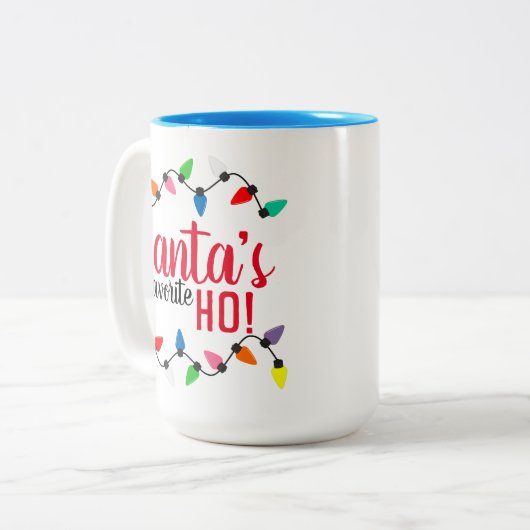 Funny Santa Claus Helper Xmas String Lights Tweekleurige Koffiemok (Voorkant links)