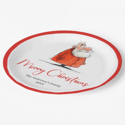 Funny Santa Claus Holiday Festive Paper Plates Papieren Bordje (Gekanteld)