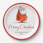 Funny Santa Claus Holiday Festive Paper Plates Papieren Bordje (Voorkant)