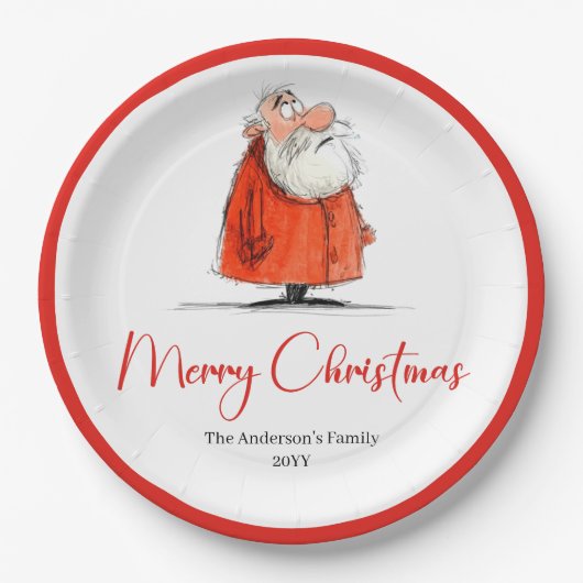 Funny Santa Claus Holiday Festive Paper Plates Papieren Bordje (Voorkant)