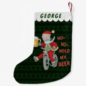 Funny Santa Claus houdt m'n kerstHumor vast. Kleine Kerstsok (Achterkant)