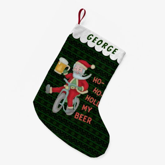 Funny Santa Claus houdt m'n kerstHumor vast. Kleine Kerstsok (Voorkant (Hangend))