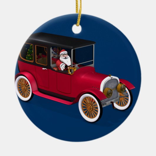 Funny Santa Claus in Red  Limousine Keramisch Ornament (Voorkant)