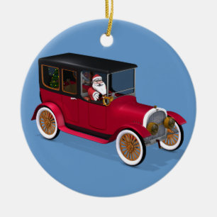 Funny Santa Claus in Red Limousine Keramisch Ornament
