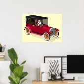 Funny Santa Claus in Red  Limousine Poster (Thuiskantoor)