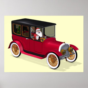 Funny Santa Claus in Red Limousine Poster