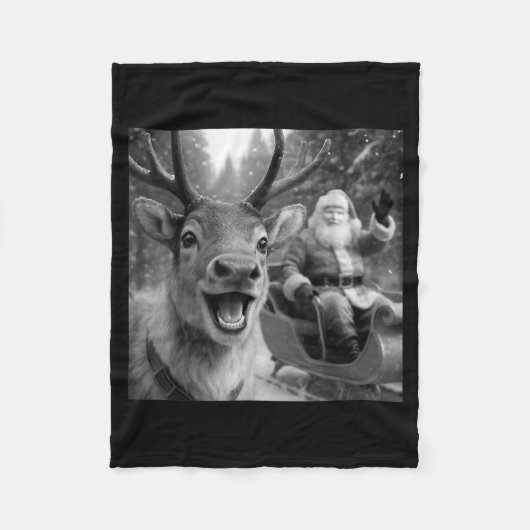 Funny Santa Claus In Sleigh With Reindeer Christma Fleece Deken (Voorkant)