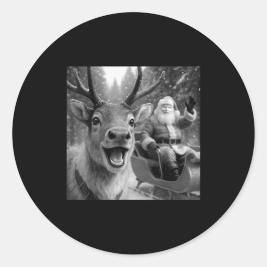 Funny Santa Claus In Sleigh With Reindeer Christma Ronde Sticker (Voorkant)