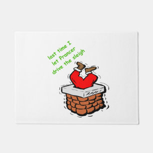 Funny Santa Claus Joke Stuck Chimney Xmas Holiday Deurmat