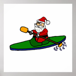 Funny Santa Claus Kayaking kerstCartoon Poster