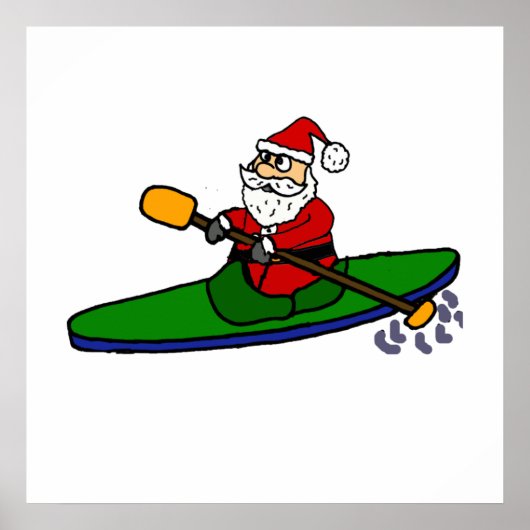 Funny Santa Claus Kayaking kerstCartoon Poster (Voorkant)