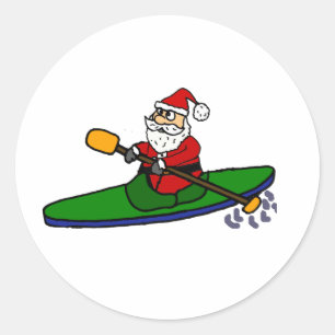 Funny Santa Claus Kayaking kerstCartoon Ronde Sticker