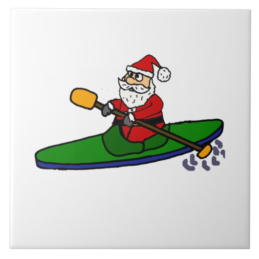 Funny Santa Claus Kayaking kerstCartoon Tegeltje (Voorkant)