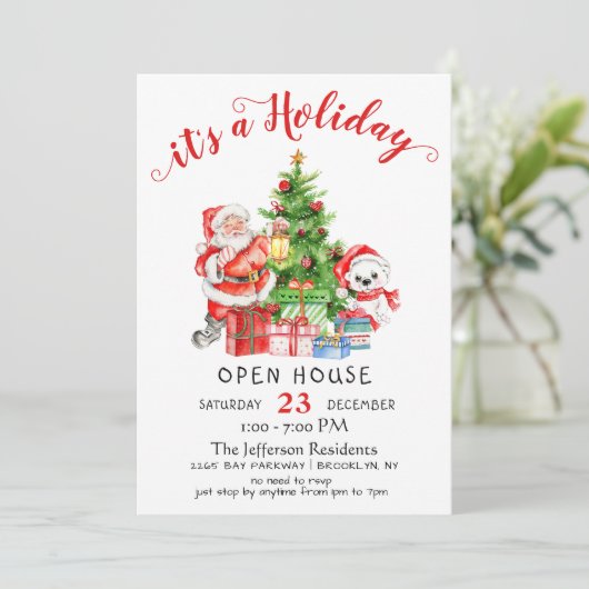 Funny Santa Claus kerstfeestay Open House Kaart (Staand voorkant)