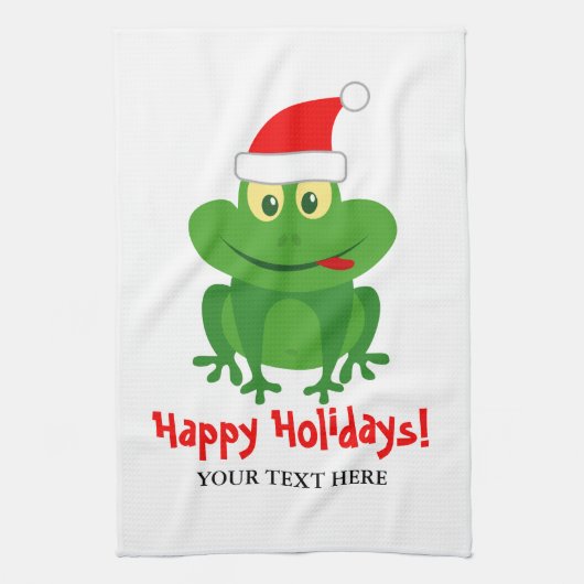 Funny Santa Claus kikker cartoon op kerstmis Theedoek (Verticaal)