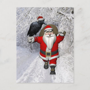 Funny Santa Claus Loves Ravens Feestdagenkaart