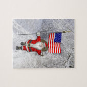 Funny Santa Claus met Amerikaanse vlag Legpuzzel (Horizontaal)