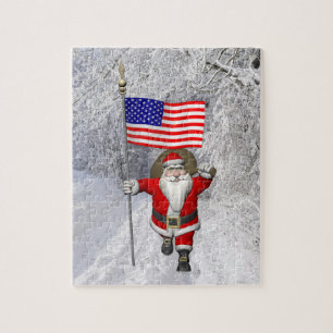 Funny Santa Claus met Amerikaanse vlag Legpuzzel